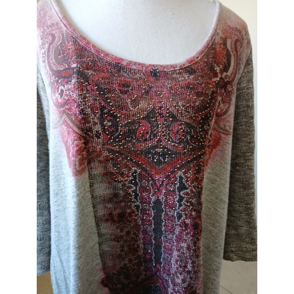 Energe World Wear Women Size Large Crimson Abstract 3/4 Sleeve Casual Top‎ - Picture 7 of 16